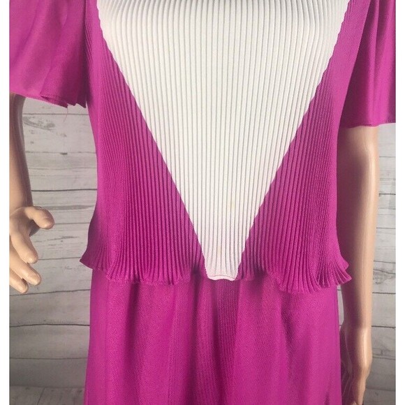 True Vintage Dress Size 13/14 Laurel Ridge Pink White Pleated Polyester Retro - Picture 7 of 12